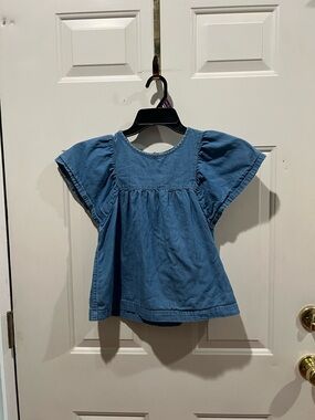 GAP Denim-Style Flutter Sleeve Top in Blue;GAP Polka Dot Dress $ Denim Dress